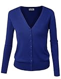 BIADANI Women Button Down Long Sleeve Soft V-Neck Cardigan Sweater Royal Blue X-Large