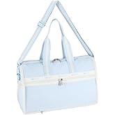 LeSportsac Spectator Ice Water Deluxe Medium Weekender Crossbody Bag, Style 4318/Color R181, Mesmerizing Coastal Powder Blue & Crisp White Unite Evoking Tranquility & Serenity, 2 Tone Spectator Design