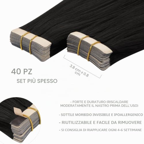 WENNALIFE 40 Pieces 50 cm 100 g Natural Black Double Sided Human Hair Extensions Straight Remy Tape in Hair Extensions Silky Hair