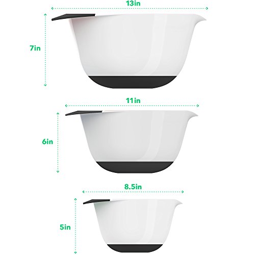 Vremi 3 Piece Plastic Mixing Bowl Set Nesting Mixing Bowl with Rubber
