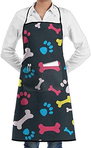 Drempad Premium Unisex Chefs Apron, Cool Dog Paw Bones Pattern Fashion Waterproof Durable Apron With Pockets For Women Men Chef