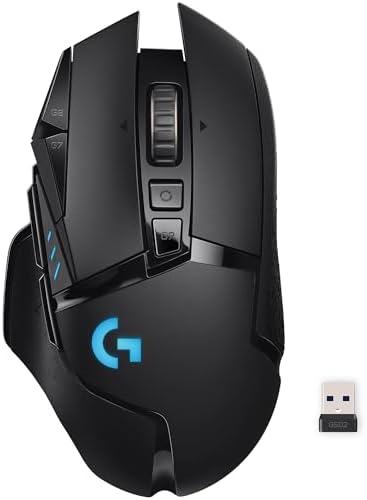 Logitech G502 Lightspeed Wireless Gaming Mouse with Hero 25K Sensor, PowerPlay Compatible, Tunable Weights and Lightsync RGB - Black