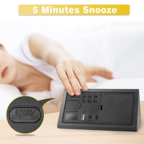 MEKO Wood Digital Alarm Clocks for Bedrooms, Larger LED Display, 3