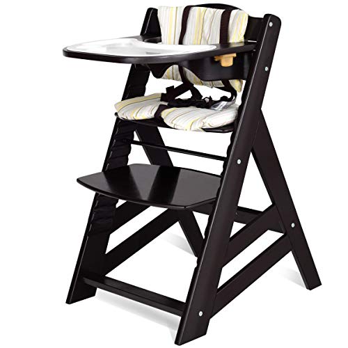 Costzon Wooden High Chair, Baby Dining Chair with Adjustable Height