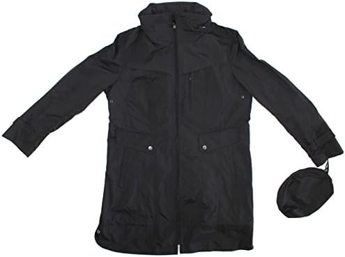 Cole Hann Women's Packable Hooded Rain Jacket (Large, Black)