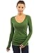 PattyBoutik Women Raglan V Neck Ruched Sides Top (Medium Green Medium)