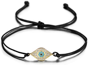 Hamsa Evil Eye Adjustable Bracelet Kabbalah Silver String Bracelet for Women Men Girls Boys