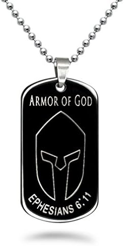 Stainless Steel Dog Tag Necklace, Armor of God Ephesians 6:11 Bible Verse, Stainless Steel Chain SSN424