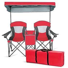 Safstar Double Camping Chair w/Shade Canopy, 2-Person Folding Camp and Beach Chair with Mini Table Beverage Cup Holder… 418nqd5zMmS