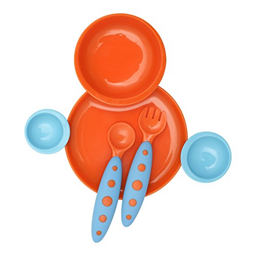 image for Boon Groovy Interlocking Plate & Bowl with Modware,Blue/Orange