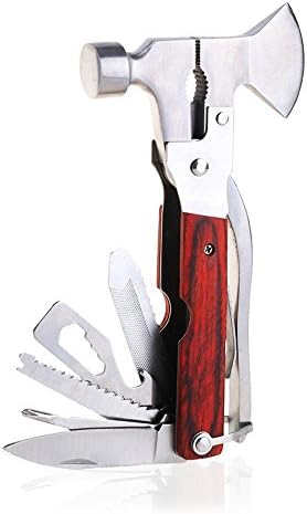 Huiqxiy 16-in-1 Multi-Function Stainless Steel Safety Hatchet Hammer Ax Wrench Pliers Saw Blade Knife Outdoor Camping Emergency Survival Escape Tools Set (Red)