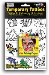 6 Bright Face Painting Crayons w/ 48 Temporary Tattoos