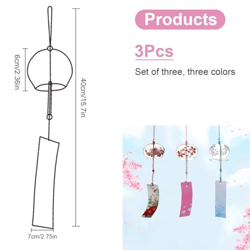 Fahibin 3 Pink Japanese Wind Chimes, Japanese Wind Chimes, Birthday Gift and Home Decoration