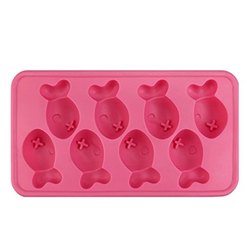 Vibola Novelty Gift Fish Shapes Flexible 8 Ice Cube Tray Mold Rubber Ice Cube Freeze Mold Ice Maker(Random Color)