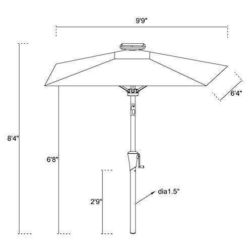 FLAME&SHADE 6.5 x 10 ft Rectangular Outdoor Patio and Table Umbrella with Solar LED Lights and Tilt - Aqua Blue - Thumbnail 7