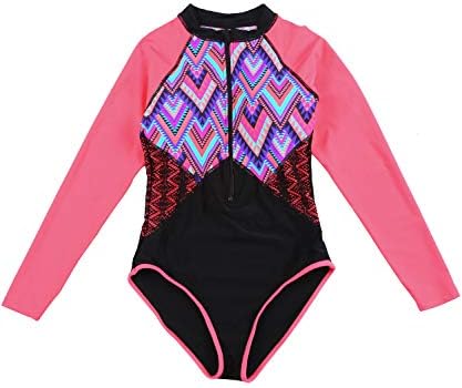 Women UV Sun Protection Long Sleeve Rash Guard Wetsuit Swimsuit One Piece Floral Printed Swimwear