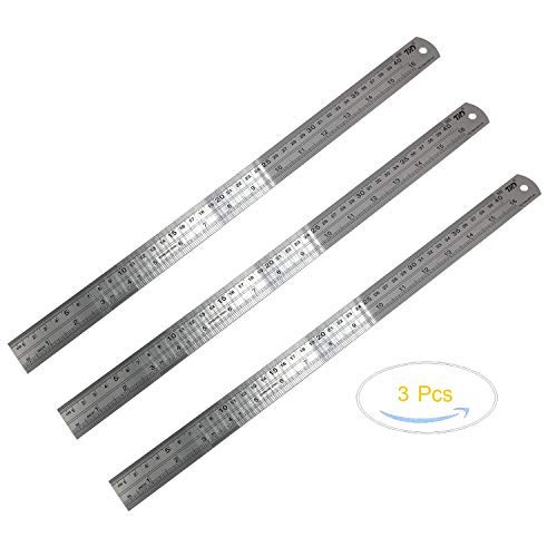 Grekywin 3 Pcs 16 inches Stainless Steel Straight Ruler, Extra Long Ruler, Double Scale, Office Drawing Measuring