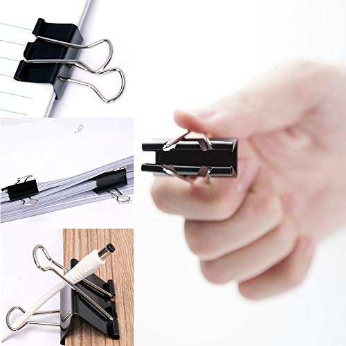 XYark 140 PCS Binder Clips Paper Clamp - [50 Bonus Paper Clips], X Large, Large, Medium, Small, X Small and Micro, 6 Assorted Sizes, Black, Design for Office, School and Home Supplies - Thumbnail 2