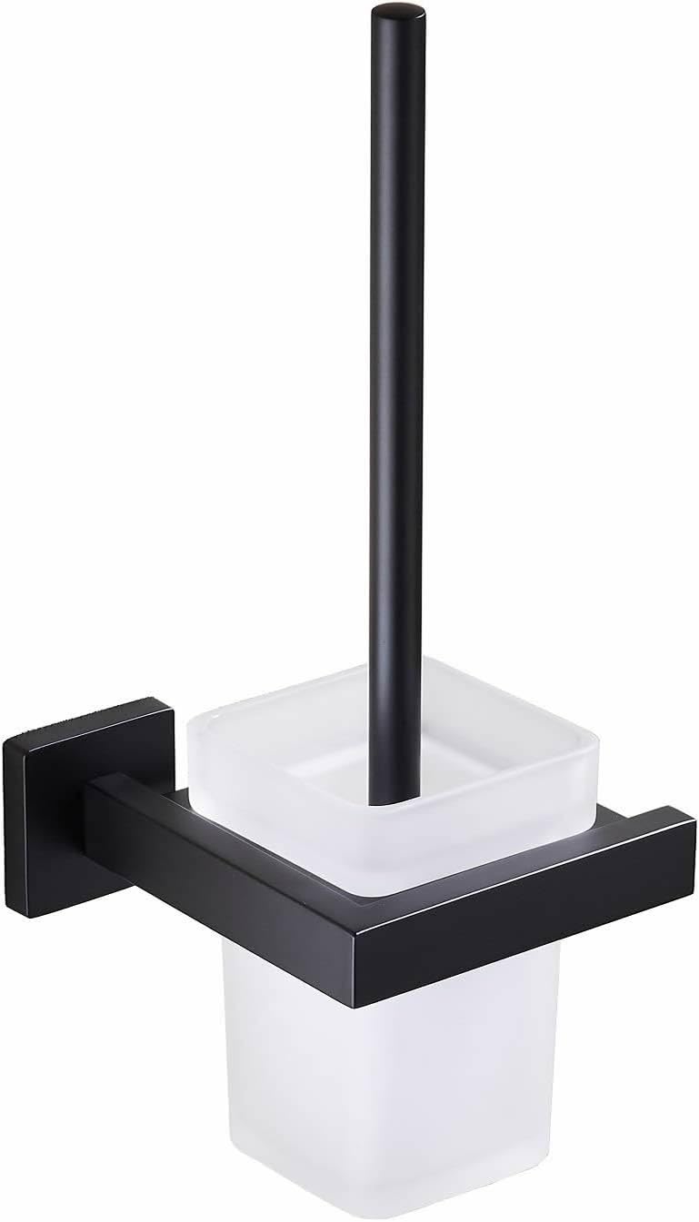 Toilet Brush SUS304 Stainless Steel Rustproof Modern Style Wall Mount Brushed (Black)