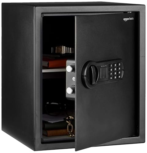 Amazon Basics Elektronischer Tresor aus Stahl mit programmierbarem digitalem Tastenfeld für Schmuck, Geld, Wertsachen, 43 l, 35 cm x 33 cm x 42 cm (B
