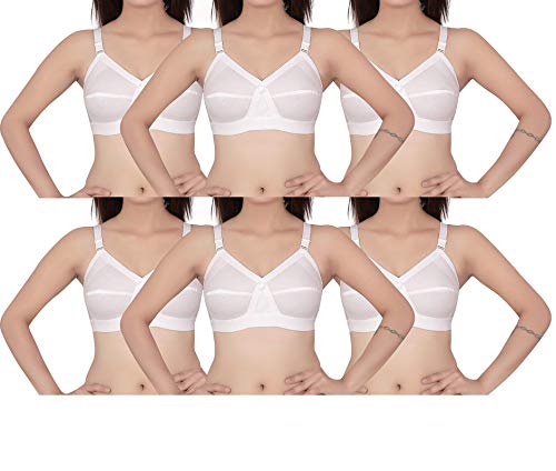 Women's Cotton Non Padded Non-Wired T-Shirt Bra (Pack of 6) (IPP-BIGSIZE-Whitecotton-P6-CUPD-Size38_White_38)