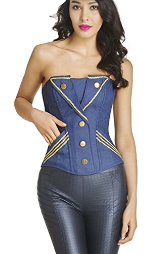 Killreal Womens Sexy Overbust Steampunk Jean Denim Corset Bustier