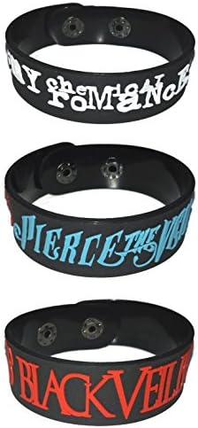 3 PIECES x ( MY CHEMICAL + PIERCE THE VEIL + BLACK VEIL BRIDES ) NEW RUBBER BRACELET WRISTBAND MUSIC ROCK POP UNISEX MEN WOMEN BLACK WHITE SOUVENIRS GIFT DAY WS16
