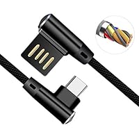 Leagway Right Angle USB Type C Cable, 2Pack 90 Degree Charger Cable Nylon Braided Data Sync & Charging Cord for Samsung Galaxy S9 S8 Plus Note 8 Google Pixel 2/2XL Nexus 5X 6P HTC 10 LG V30 G5 (Black)