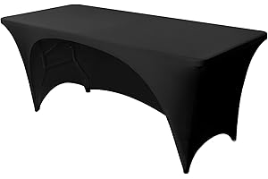 FestiCorp Black Fitted Table Cover for 6 Foot Table - Spandex Massage Lash Bed Table Covers 6Ft, Elastic Table Cloths, Open B