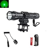 SHIGOO Green Hunting Light 501B 350 Lm Bright Long Range LED Flashlight Torch Lamp with Mount Remote Pressure Switch 18650 Rechargeable Battery 18650 Charger