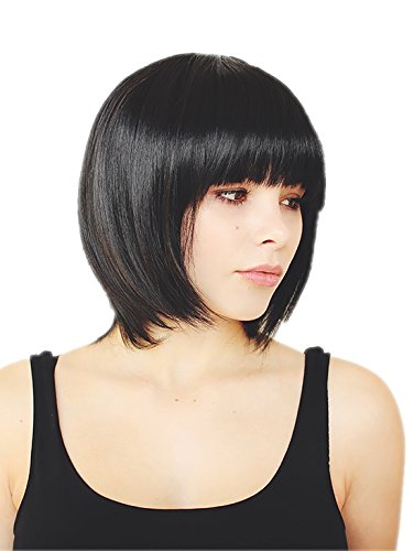 Prettyland Black Short Hair BOB Cut Straight Wig with Bangs Natural Matt for Daily Life Fashion C577 — image 1
