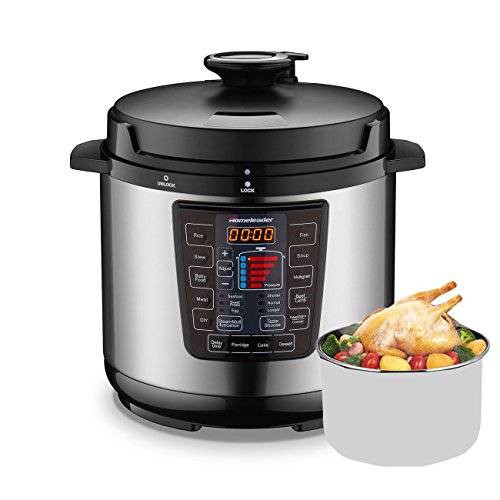 Homeleader 9-in-1 Multi-Use Programmable Pressure Cooker, Digital Electric Pressure Cooker, Rice Cooker, Slower Cooker, Soup Maker, Crock Pot and Warmer, 6Qt Stainless Steel Pot