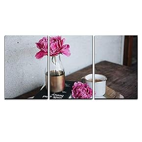 Pink Flowers and Books on The Table x3 Panels