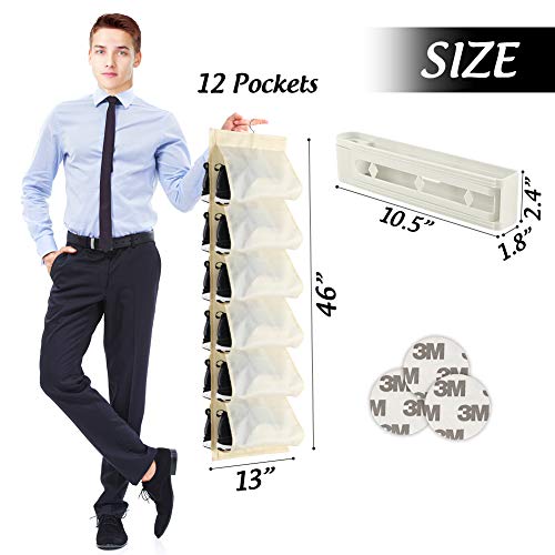 BigOtters Hanging Shoe Organizer, 12 Pockets Closet Shoe Rack with 1PCS Wall Mounted Shoes Rack for Closet Door Home Shoe Organizer Holder Storage