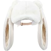 Women's Bunny Beanie Hat Plush Visor Skull Cap Winter Warm Detachable Long Rabbit Ears Hat Cute Y2k Baseball Hat