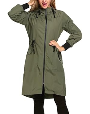 Women's Lightweight Waterproof Raincoat with Hood Long Outdoor Hiking Rain Jacket