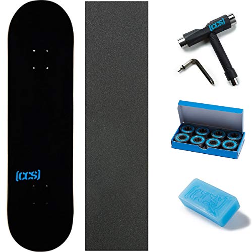 CCS Logo Blank Skateboard Deck Black 8.0" W/Mob Grip, Skate Tool, Wax, and ABEC 7 Bearings