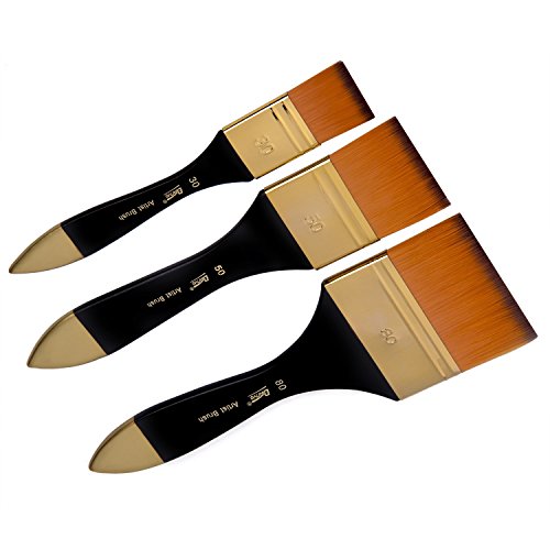 Artist Flat Paint Brush-1" 2" 3"-Large Wash Brushes Set for Gesso,Varnishes,Acrylic Painting on Canvas,Wood,Wall,Paper Pad,Furniture-XL Brush Cleaner-3 Pack by Bianyo