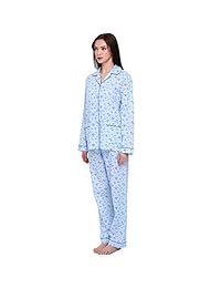 GLOBAL - Conjunto de pajamas para mujer, 100% algodón, 2 piezas con cordón
