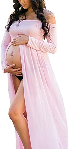 WELIVE Womens Long Sleeve Split Front Chiffon Maternity Gown Maternity Dress Photography Dress