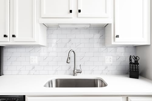 StyloVue 100 Pieces Peel and Stick Backsplash for Kitchen, 3" x 6" PVC Subway Tile 2024 Upgraded Glossy White Marble with White Grout Backsplash Stick on Tile Elevate Kitchen Fireplace RV