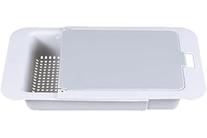 CATIEBYE Retractable Drain Basket with Cutting Board, Gray Vegetable Storage Basket for Kitchen Sink,