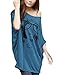 Allegra K Women Short Batwing Sleeve Portrait Pattern Loose Fit Tunic Top, Navy blue, Large / US 14