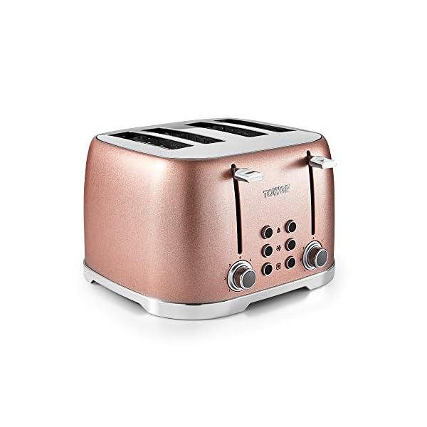 Tower-T20030BP-4-Slice-Toaster-with-7-Variable-Browning-Control-Defrost-Reheat-and-Cancel-Settings-Centering-Function-Removable-Crumb-Tray-1600-W-Blush-Pink-Glitz-Sparkle Tower T20030BP Glitz Sparkle 4 Slice Toaster, 1600W, Pink Sparkle