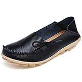 vaganana Women's Leather Loafers Wild Driving Casual Flats Shoes