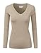 JJ Perfection Women's Simple V-Neck Pullover Soft Knit Sweater MELANGEKHAKI M