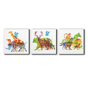 signwin-3 Piece Canvas Wall Art-Colored Animals-Canvas Prints Home...