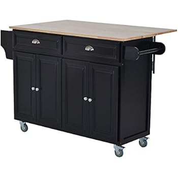 Amazon Com Homcom Wood Top Drop Leaf Rolling Kitchen Island