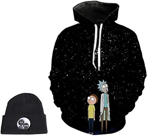Zee Design Rick & Morty Hoodie Fleece W/Beanie Men Women Rick Hoodie & Beanie hat