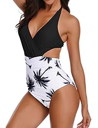 Bañador de una pieza para dama, cuello en V profundo, cintura alta, talla grande